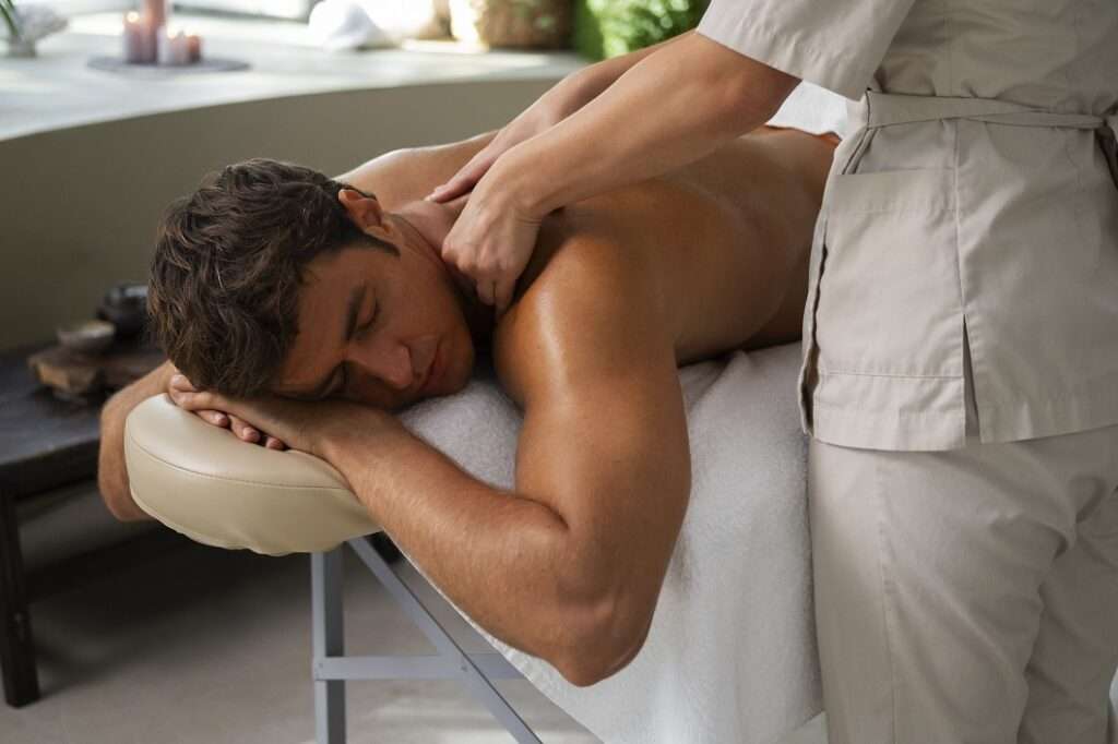 Side View Man Relaxing Spa